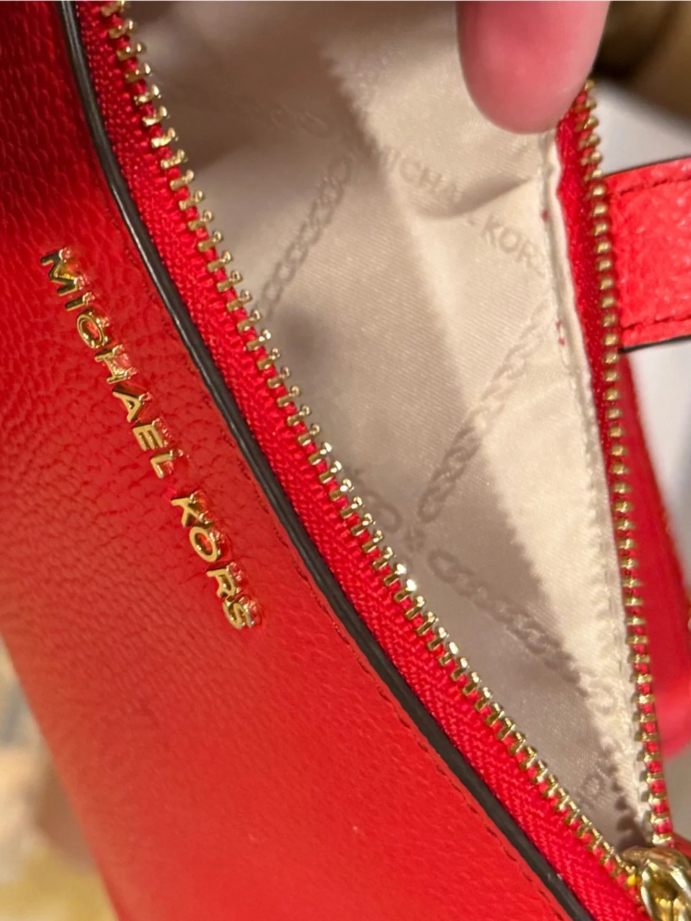 Michael Kors Red Pebbled Leather Double-Zip Wristlet Wallet
